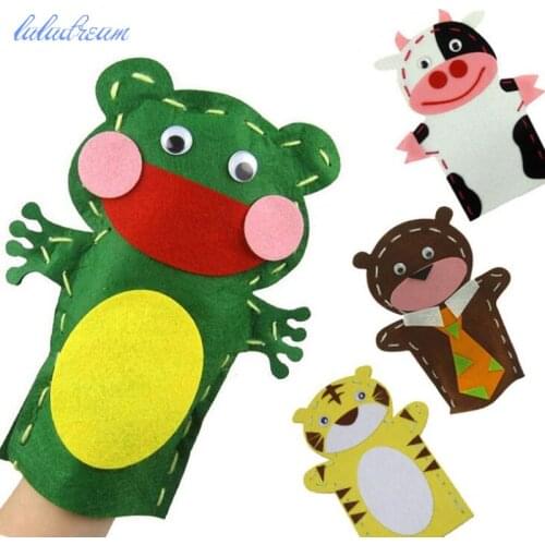 5 Pcs/lot Kids DIY Handmade Cartoon Animal Hand Cloth Puppet Dolls Story Telling Handcraft Kits Felt Fabric Craft Cow Frog
