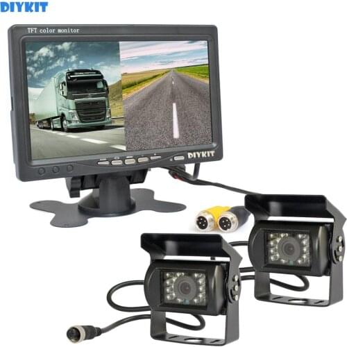DIYKIT DC12V - 24V 7inch 2 Split LCD Screen Car Monitor HD CCD Rear View Car Camera System for Bus Houseboat Truck