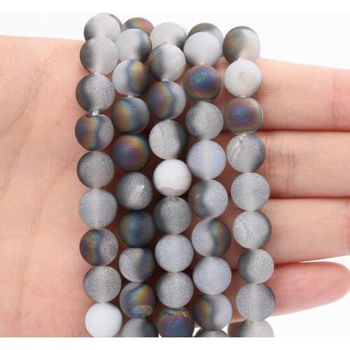 Colorful White Crude Metallic Coated Agates Stone Beads Loose Bead for Jewelry Making DIY Bracelet Accessories 4/6/8/10/12 MM