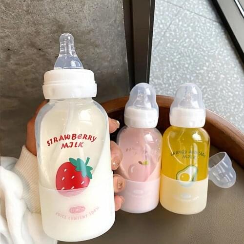 Cartoon Fruit watermelon Gass Water Bottle Pacifier Straw Cup Suitable for Adult Children Milk Glass Bottle Baby Feeding Bottle