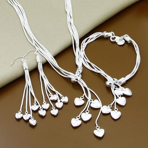 Factory Price Jewelry Set 925 Sterling Silver Necklace Bracelet Jewelry Set Heart-Shaped Necklace Silver Bracelet Earrings
