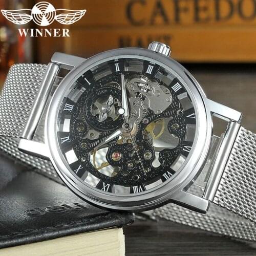 WINNER Men Wristwatch Military Sport Male Clock Top Brand Luxury Stainless Steel Waterproof Hand Wind Mechanica Man Watch 006