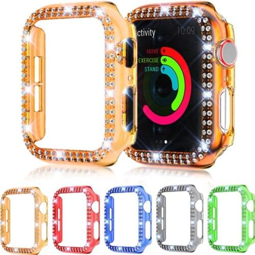 For Apple Watch Case 44/40mm 42/38mm Transparent Two-row Diamond Cover Protective Fashion Bumper for iWatch Series 6/SE/5/4/3/2
