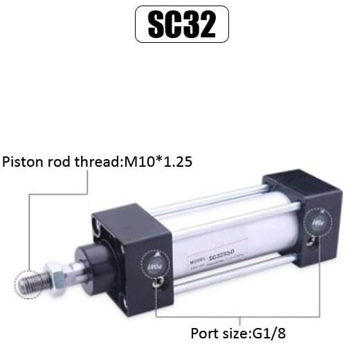 Bore 32MM Stroke 175-400mm Pneumatic Standard Air Cylinder Pistons Single Rod Double Acting SC Cylinders