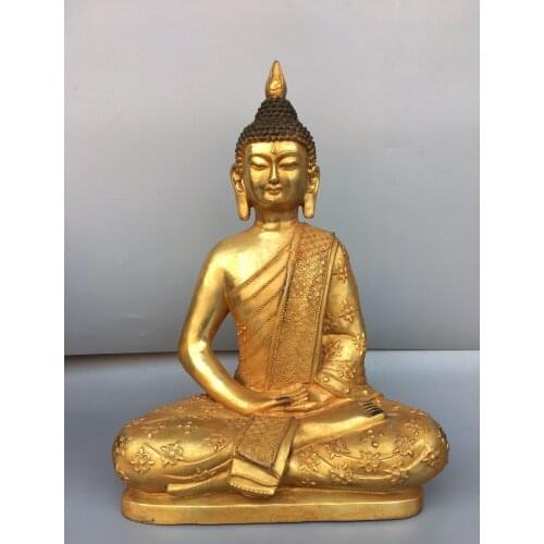 Home Decor 15"Tibet Buddhism Temple Old Bronze Gilt Shakyamuni Buddha Statue Thai style Enshrine the Buddha