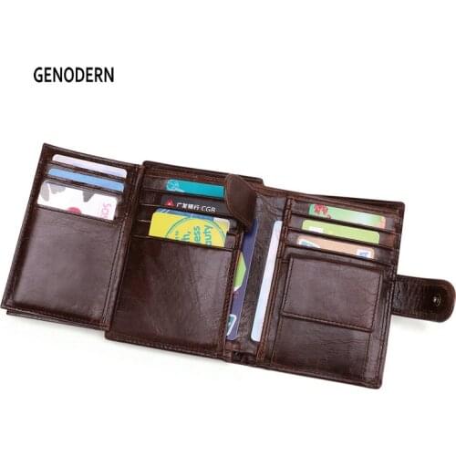 GENODERN New Wallet for Men Genuine Leather Male Purse with Coin Purse Card Holder Driving License Cover Men Organizer Wallets