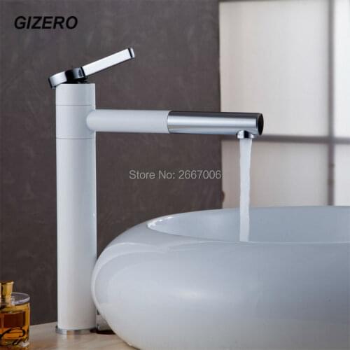 GIZERO Free shipping Tall Grilled White Painrted Chrome Countertop Basin Swivel Spout Faucet 360 Degree vessel sink faucet GI837