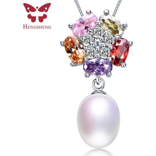 HENGSHENG Fine Jewelry 925 Sterling Silver Colorful Zircon Flower Pendant Hot Sale Natural Freshwater Pearl Necklace For Girl
