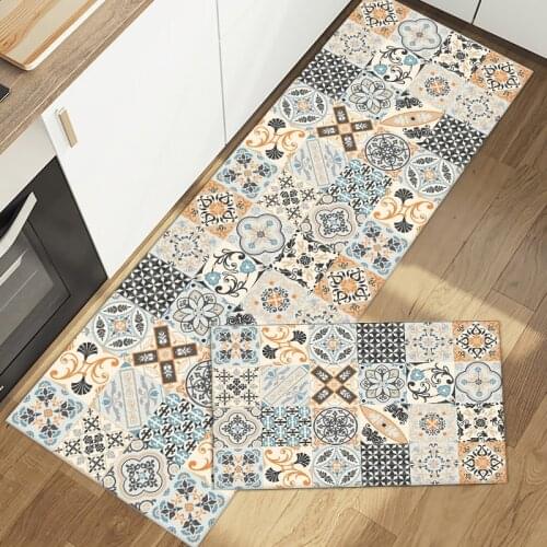 PU Leather Kitchen Floor Mat Carpet Boho Door Entrance Mat Oil and Water Resistant Floor Mat Rugs for Living Room Kitchen