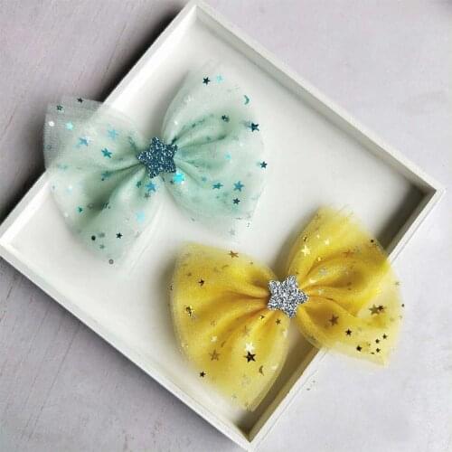 Boutique 30pcs Fashion Cute Hair Bow Tie Hairpins Solid Glitter Star Gauze Bowknot Hair Clips Princess Headwear Hair Accessories