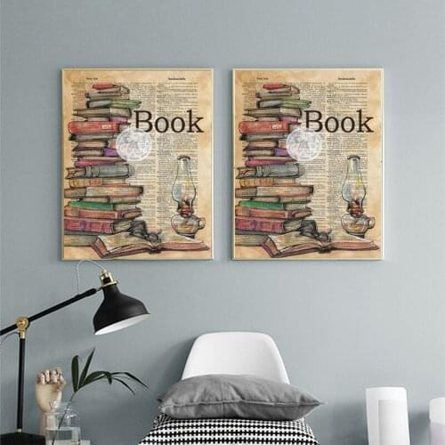 Canvas Painting Book Murals Classic Book Kerosene Lamp Posters Modern Style Print Wall Art Picture Home Decoration Bedroom Decor