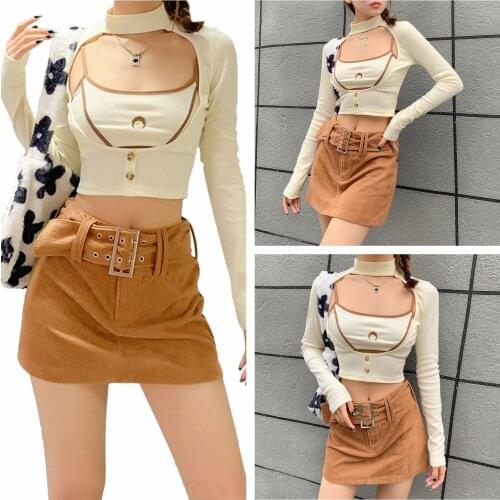 Conjunto de ropa casual de dos piezas para mujer, blusas de tirantes bordadas beige + jersey de manga larga