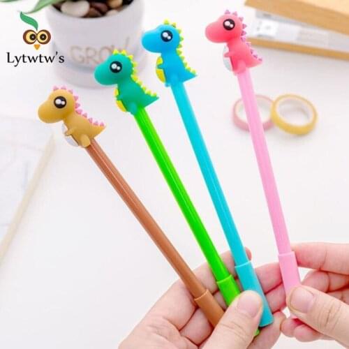 4 Piece Lytwtws Korean Stationery Cute Kawaii Candy Dinosaur Boy Gel Pen School Office Supplies Handles Novel Creative Styling