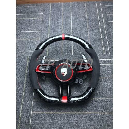 Forged Carbon Fiber and Napa Leather for Porsche Steering Wheel assembly with Paddle Shifters