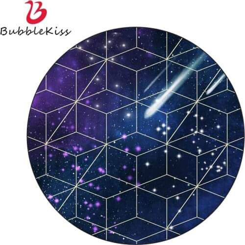 Bubble Kiss Round Carpet Blue Starry Sky Pattern Floor Mat Home Living Room Geometric Decoration Rugs Bedside Anti Slip Area Pad