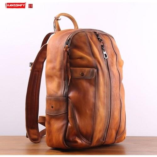 The First Layer of Leather Backpack Large Capacity Laptop Bag Travel Backpack Simple Wild Computer Bags Mens Schoobag Leisure
