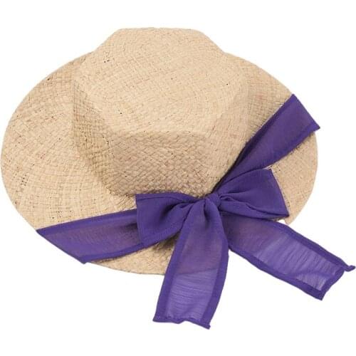 Summer Sunscreen Beach Hat Elegant Natural 6 Corners Straw Hat Wide Brim Kentucky Chiffon Derby Ladies Hat Ribbon Girl Cap Bow