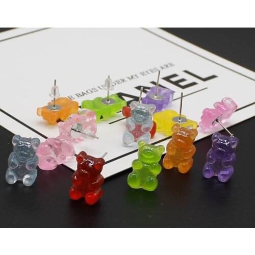 Cute Handmade Colorful Ins Style Cartoon Bear Stud Earrings Resin Candy Color Animal Earrings Friends Diary Fun Jewelry