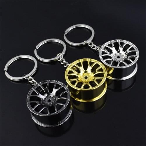 Mini Automobile Refitting Wheel Hub Metal Keychain Spinning Turbine Keyring Car Key Chain Interior Accessories A851