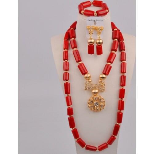 Fashion Red Nigerian Coral Necklace African Wedding Beads Coral Jewelry Set for Women 11-C04