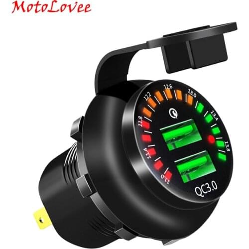 MotoLovee Quick Charge 3.0 36W Car Dual USB Charger QC3.0 Waterproof with Voltmeter Switch for 12V/24V Motorcycle ATV Boat