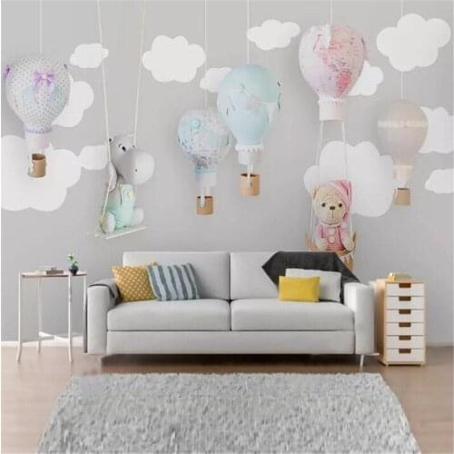 Cartoon animal balloon childrens room background wall professional making murals, wallpaper wholesale, custom poster photo wall