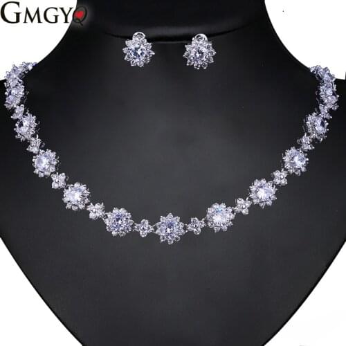 GMGYQ Zircons 2 Stks CZ Groene Kristal Armband Ketting En Oorbellen Sets Luxe Vrouwen Bruiloft Accessoires Bruid Sieraden Set