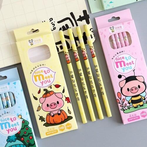 40pcs Wood Pencils Lot Cute Cartoon Pig Pencil Set for School Kids Gift Korean Stationery Pencils Drawing Art Supplies