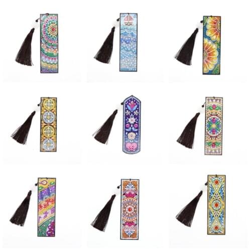 DIY Diamond Painting Bookmark Special Shaped Flowers Picture Diamond Embroidery Mosaic Leather Tassel Book Marks Cross Stitch