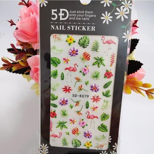 New 5D Nail Sticker Anaglyph Effect Lotus Leaf Flamingo Summer Nail Art Decorations Self Adhesive Fashion Manicure Accessories