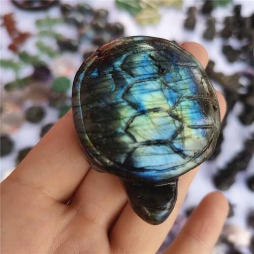 Natural Stone Labradorite Hand Made Carved Turtle Labradorite Crystal Fashion Carved Animal Figurine Gifts
