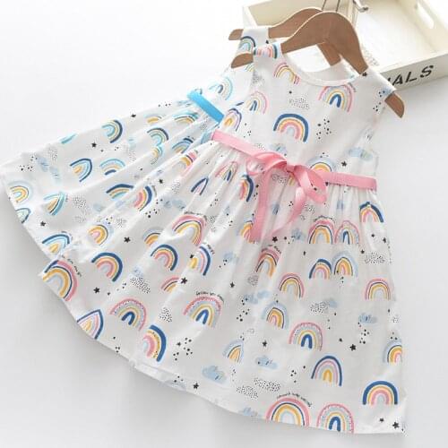 LOVE DD&MM Girls Dresses 2021 Summer New Sweet Girls Flower Rainbow Sashes Print Dress For Girl 3-8 Years