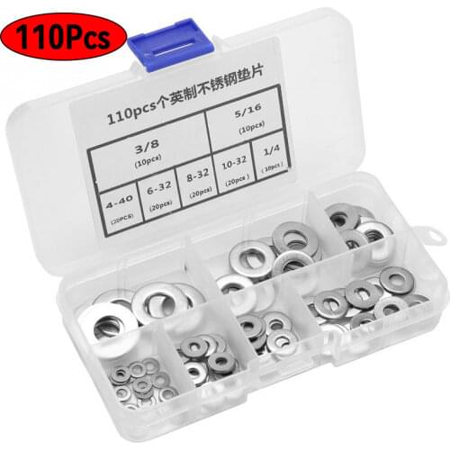 110pcs / box standard stainless steel inch flat washer American made washer ultra-thin sealing ring set