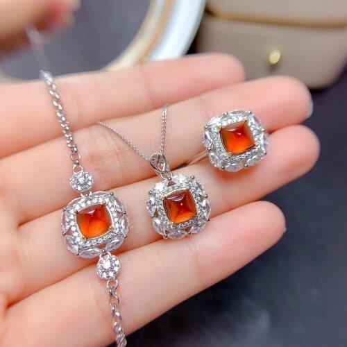 Stylish hot style Natural Garnet Sugar Tower Cut Womens Set 925 sterling silver inset Perfect gift for a girls wedding anniver
