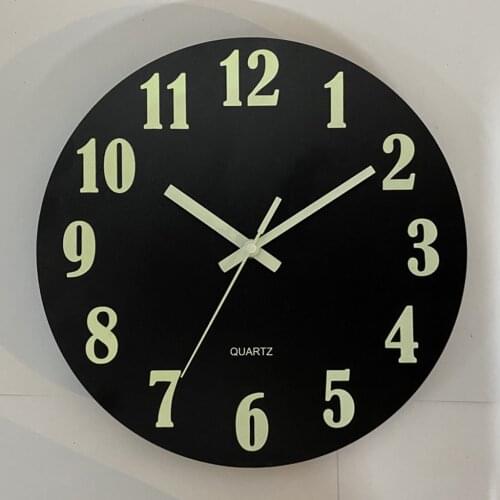 Luminous Wall Clock Hanging Clocks Battery Powered Kitchen Decoration Black