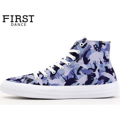 FIRST DANCE Fashion Printed Blue Camouflage Shoes Men Classic Canvas Shoes Man High Top Shoes Men Casual Shoes Male Flats Spring