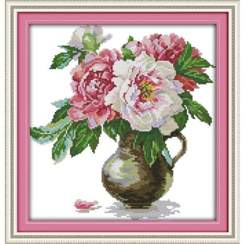 The peony vase (4) cross stitch kit DIY vase hand embroidery set handmade needlework cross-stitching DMC color Dreamfounder