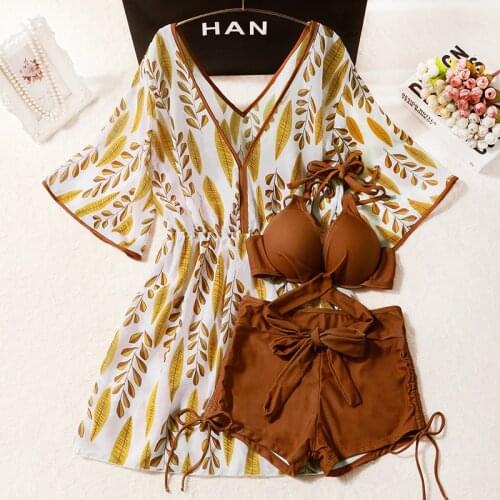 STAERK womens 3-piece cover up bikini body Korean Push Up Bikinis 2020 Vintage Sexy Halter SwimSuit Summer Bikini Set Swimwear
