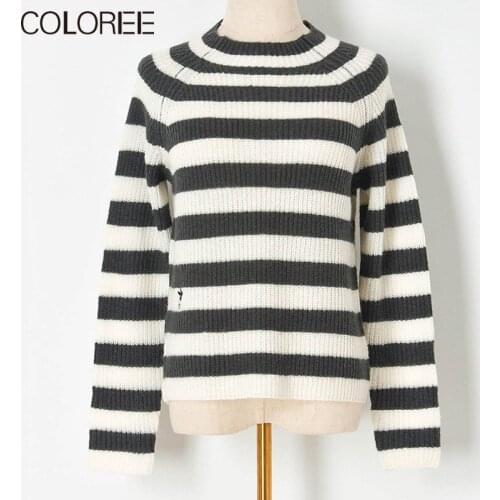 New Korean Style Autumn Winter Clothes 2021 Fashion Knitted Striped Pull Femme O-neck Long Sleeve Knit Sweater Women