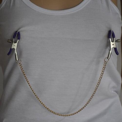 1 pair Sex Breast Nipple Clamp Clips Silver Gold Purple Chain Clip Shaking Clamps Clip Slaves Adult Sex Orgasm comfortable Toys
