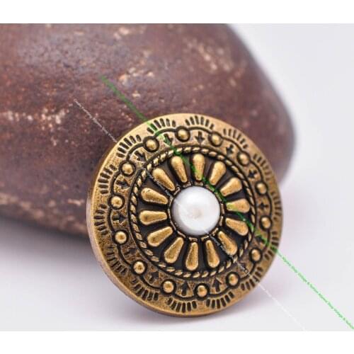 10pcs 25mm Retro Brass Indian Floral Art Grey Pearl Bead Conchos For Leathercraft Western Belt Wallet Case Handbag Decor