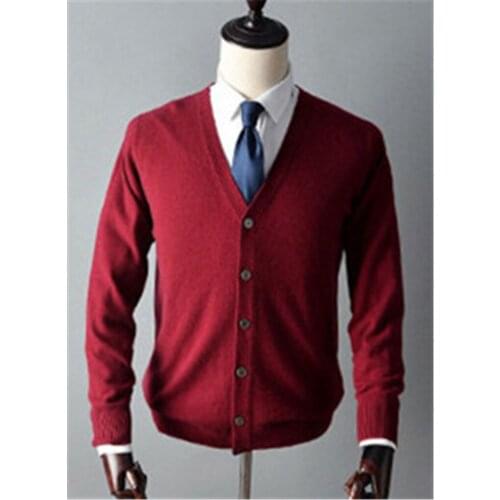 100%cashmere solid knit men smart casual Vneck H-straight cardigan sweater single breasted 8color S-2XL retail wholesale