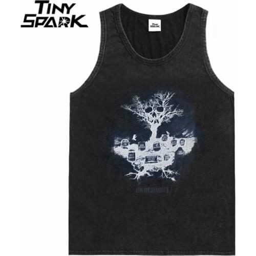 2021 Men Hip Hop Washed Sleeveless T Shirt Graphic Letter Print Oversize T-Shirt Streetwear Harajuku Cotton Casual Tshirt Black