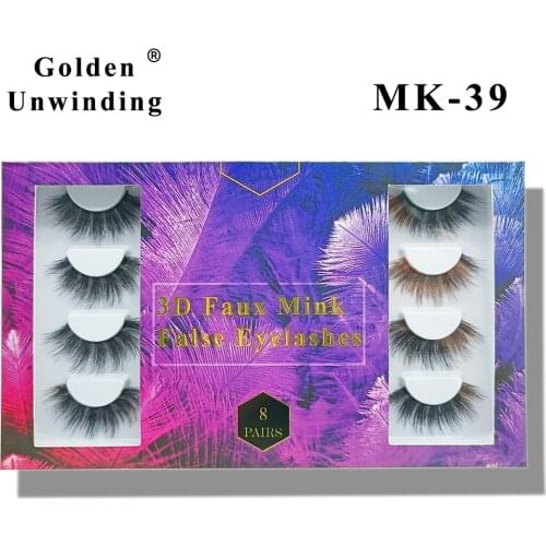 8 Pairs 3D Mink Soft Lashes Natural Long False Eyelashes Vendor Makeup Extension Reusable Eyelash Golden Unwinding