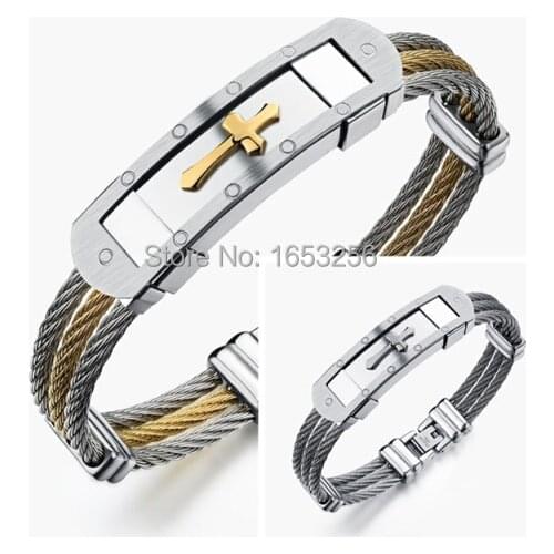 Brand New 316L Stainless Steel Gold Tone Twisted Cable Open End Cross Bangle Bracelet For Men Women Fashion Jewelry