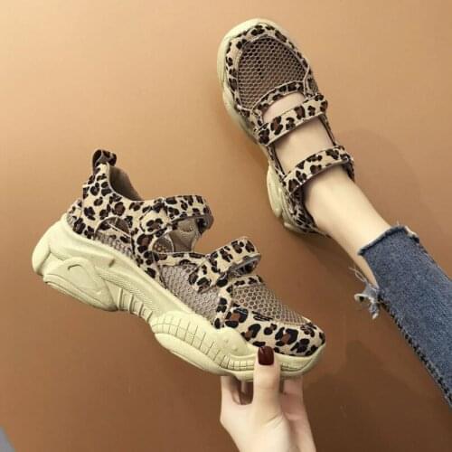 Round toe air mesh leopard platform sandals women double buckle muffins summer shoes breathable espadrilles sandalias mujery1020