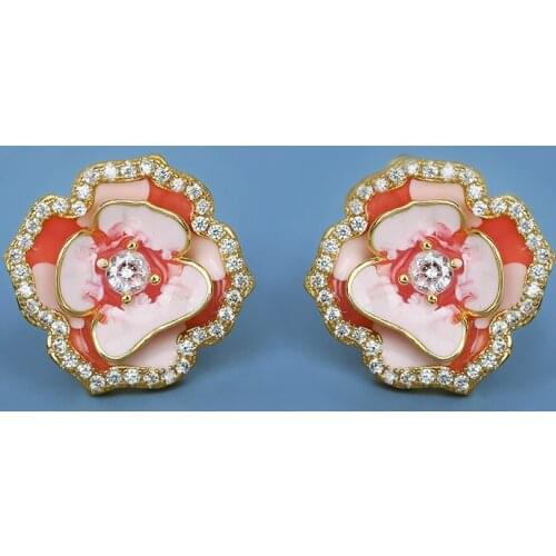 CHARLINLIOL 2021 New Bohemia Earrings Ladies Gold Color 925 Silver Flower Stud Earring Luxury Enamel Epoxy Wedding Jewelry