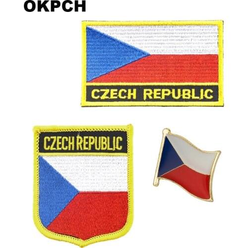 Czech Rep National Flag Embroidered Iron on Patches for Clothing Metal badges PT0087-3