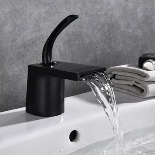 Black Brass Bathroom basin Faucet Luxury Sink Mixer Tap Deck Mounted Hot And Cold Sink Mixer Tap Waterfall Faucet