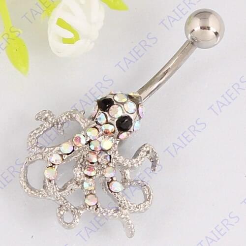 Retail Octopus belly button ring fashion navel ring body piercing jewelry navel bar 14G 316L surgical steel bar Nickel-free